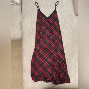 Cacique Red & Black Plaid Lace-Trim Slip Chemise